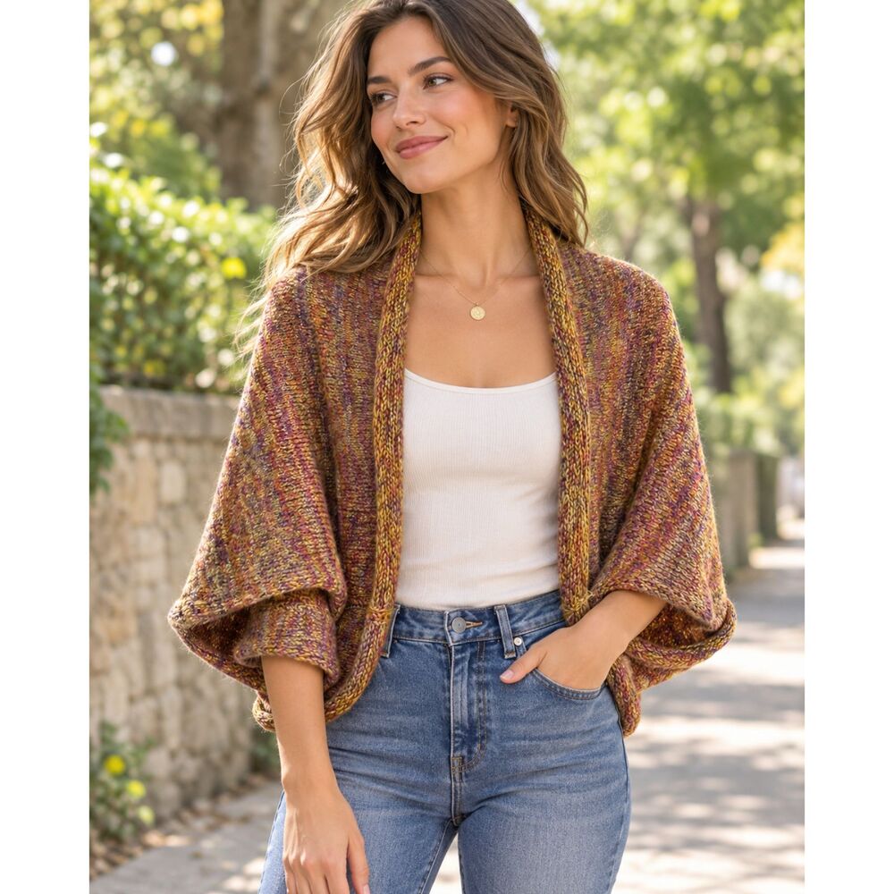 Women’s Earth‑Tone Knit Sweater Shrug – One Size Open Cardigan,